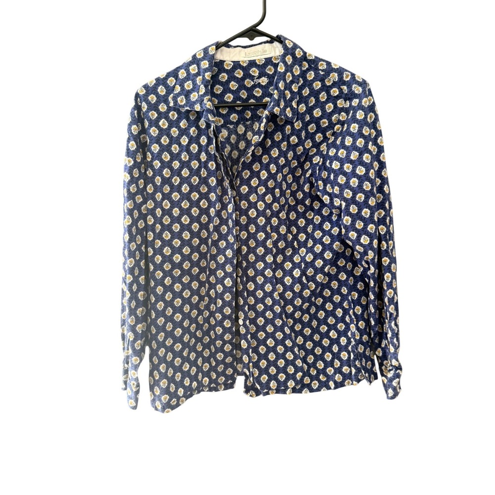 Foxcroft Womens Blue Floral Medallion Cotton Blend Button Down Shirt Size 12